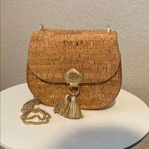 Gold and Tan Tassel Crossbody Bag